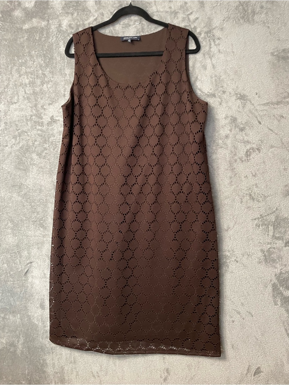 Jones New York Brown Eyelet Sleeveless Shift Dress